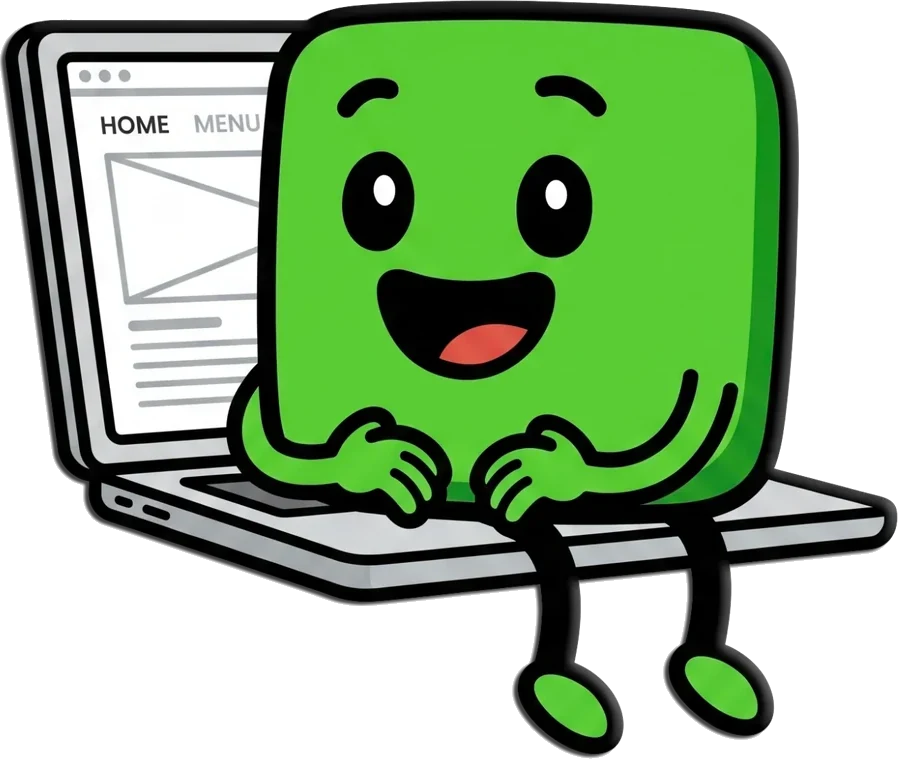 Maskot DynamicShorts pracuje na notebooku