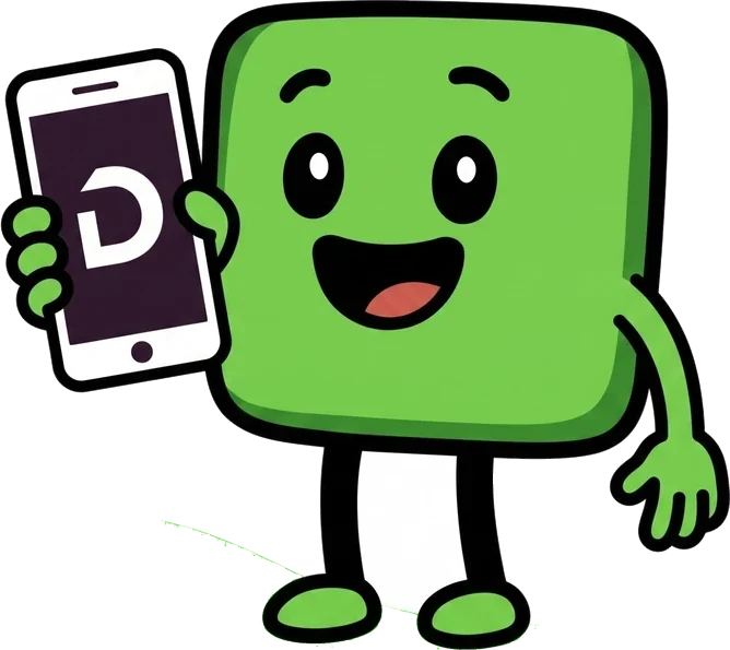 Maskot DynamicShorts ukazuje telefon s logem
